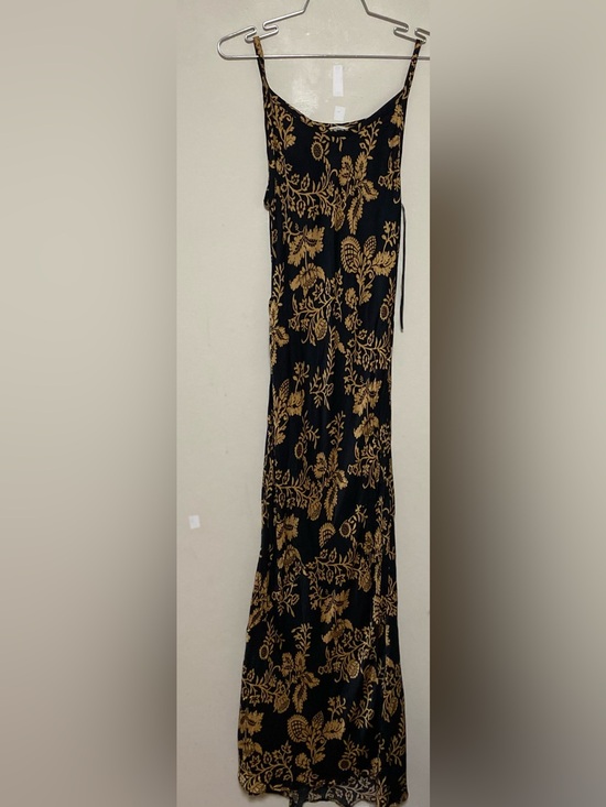 Zara Dresses & Skirts - Zara wrap Black Maxi Dress with Gold Floral Print